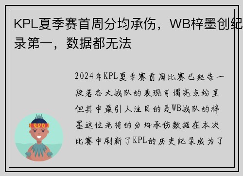 KPL夏季赛首周分均承伤，WB梓墨创纪录第一，数据都无法