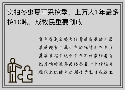 实拍冬虫夏草采挖季，上万人1年最多挖10吨，成牧民重要创收