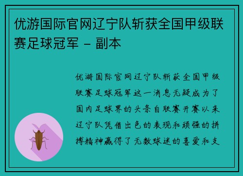 优游国际官网辽宁队斩获全国甲级联赛足球冠军 - 副本